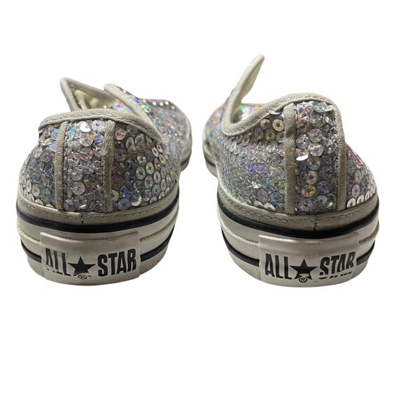 Converse Womens 7.5 Sequined All Star Silver Grey Tennis Shoes No Laces - Picture 6 of 11